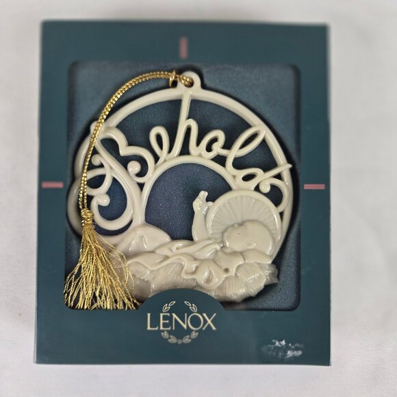 Lenox Christmas Ornament "Behold" Baby Jesus Porcelain Cream Gold Original Box - Picture 1 of 8